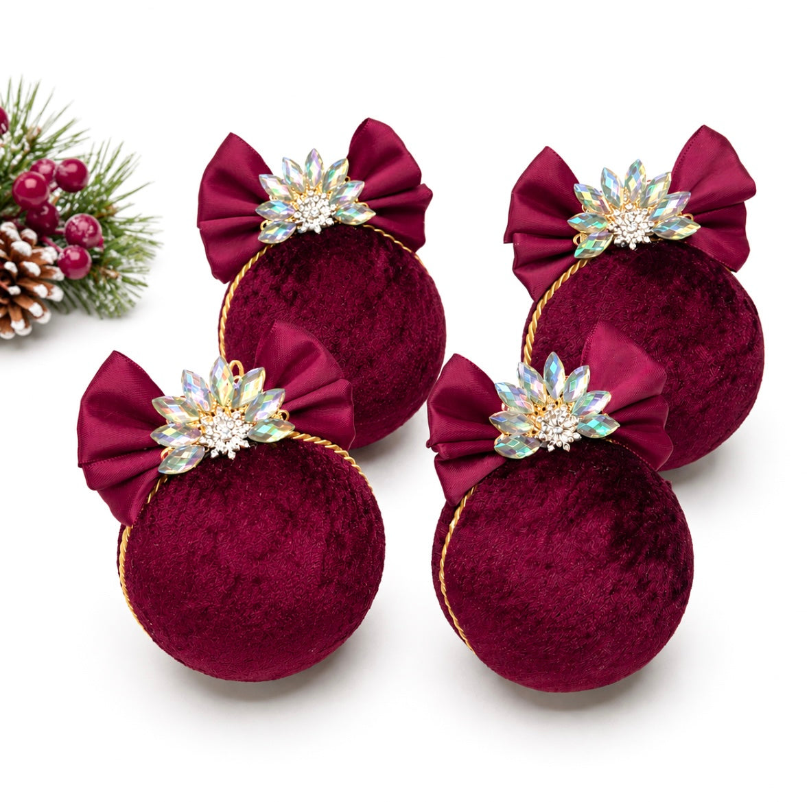 Burgundy - Set of 4 Baubles